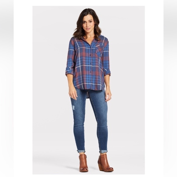 Anthropologie Cloth & Stone Aurora Plaid Button Down Red Blue small style B2808 - Picture 10 of 12